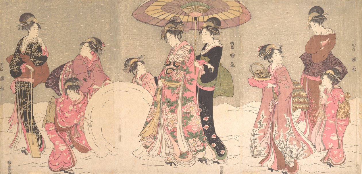 المحظيات والمرافقون يصنعون كرة ثلجية عملاقة ، كاليفورنيا. 1796. بواسطة أوتاغاوا تويوكوني الأول