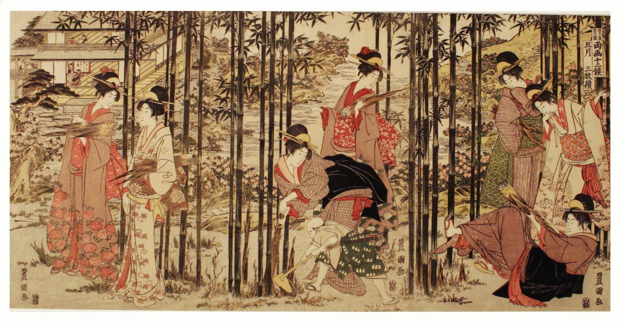 الشهر الخامس ، مجموعة من ثلاثة (Gogatsu sambukutsui) ، من سلسلة "اثني عشر شهرًا بواسطة الفرشاة التوأم من Toyohiro و Toyokuni" بواسطة أوتاغاوا تويوكوني الأول