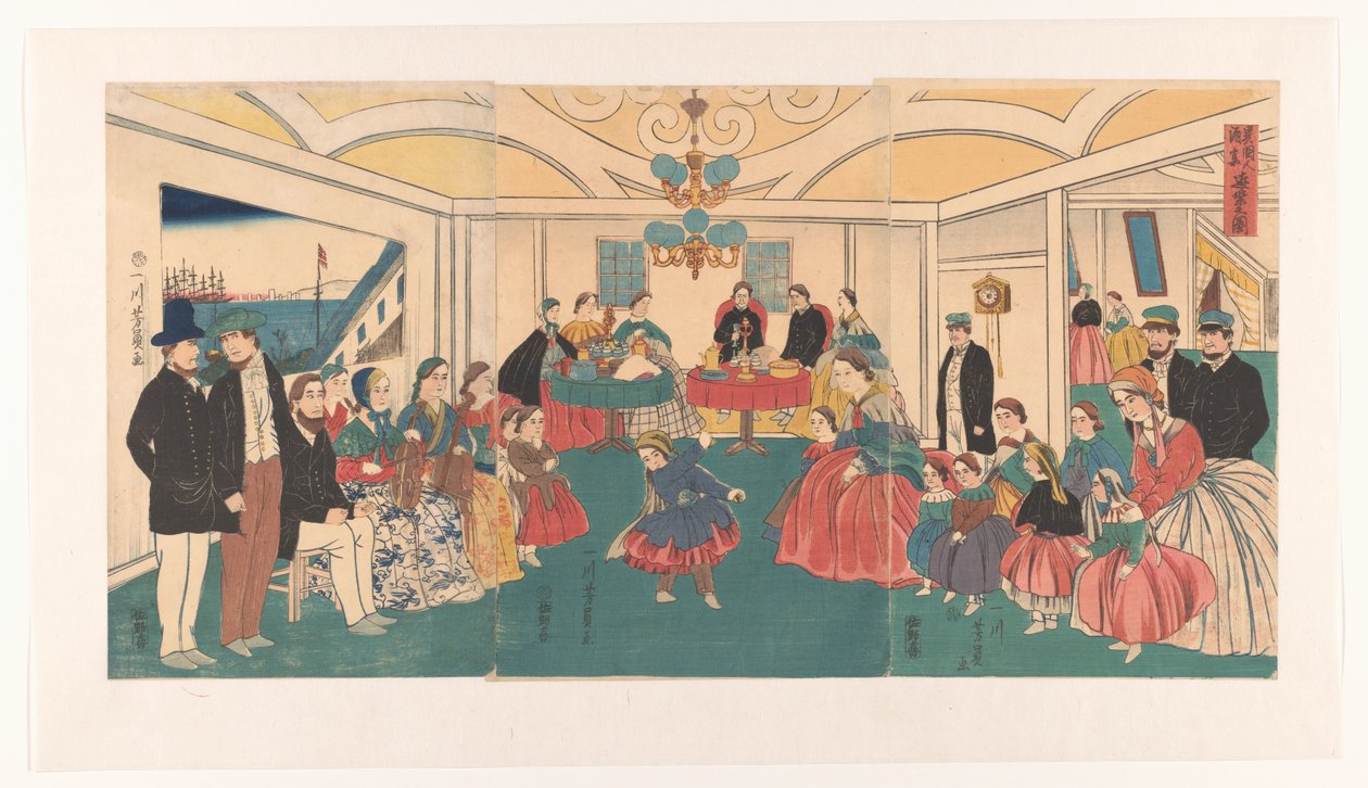 الأجانب يلهون في مأدبة Ikokujin shuen yuraku no zu (العنوان على الكائن) بواسطة أوتاغاوا يوشيكازو