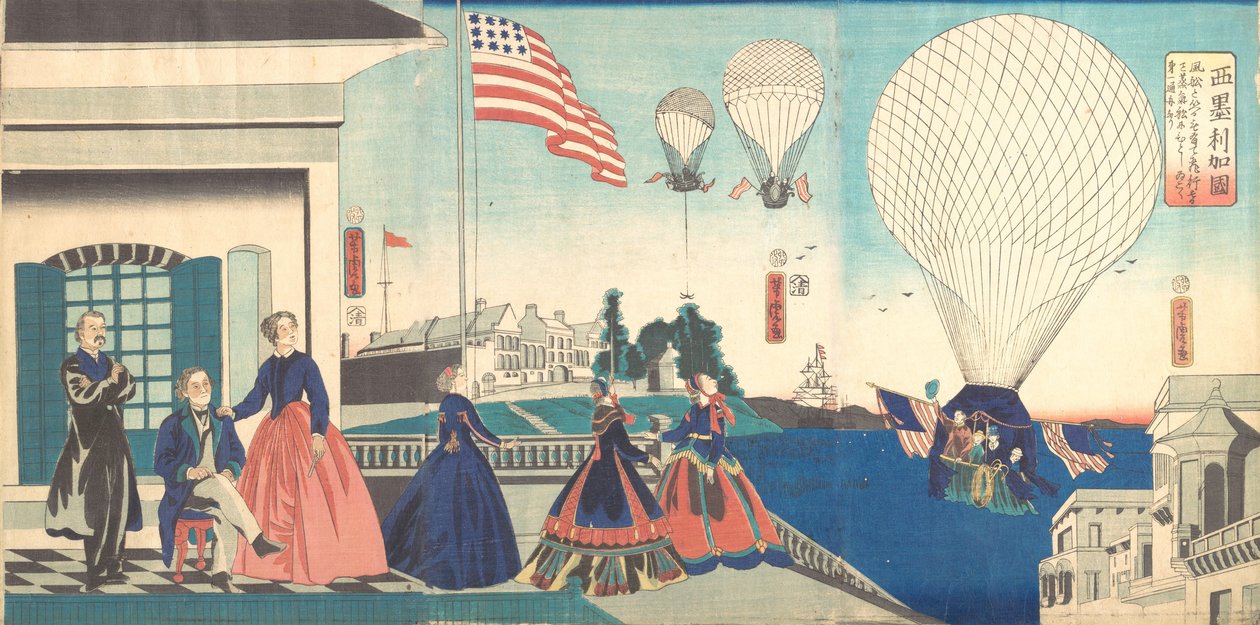 "أمريكا": الاستمتاع بمنطاد الهواء الساخن ، 1867. بواسطة أوتاغاوا يوشيتورا