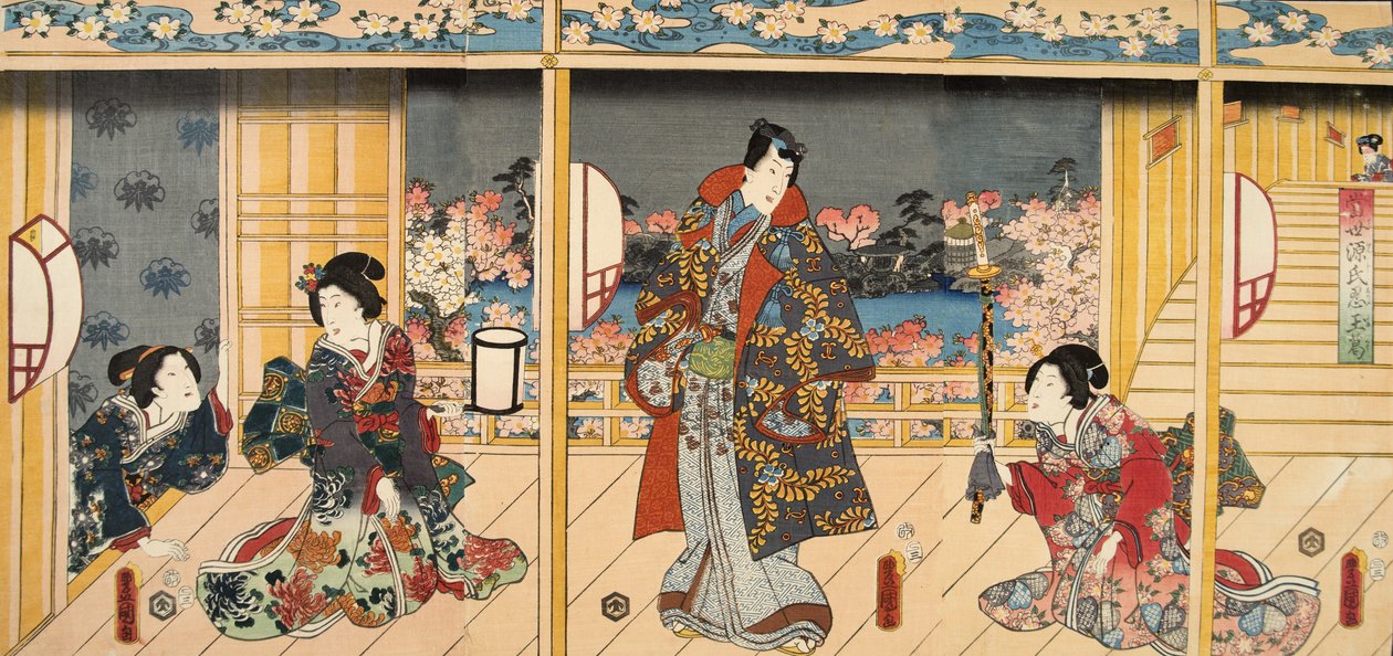 مشهد من Genji monogatari (حكاية Genji) بواسطة Murasaki Shibuku (م 978) ج. 1860 (طبعة خشبية ملونة) بواسطة أوتاغاوا وتويوكوني كونيوشي