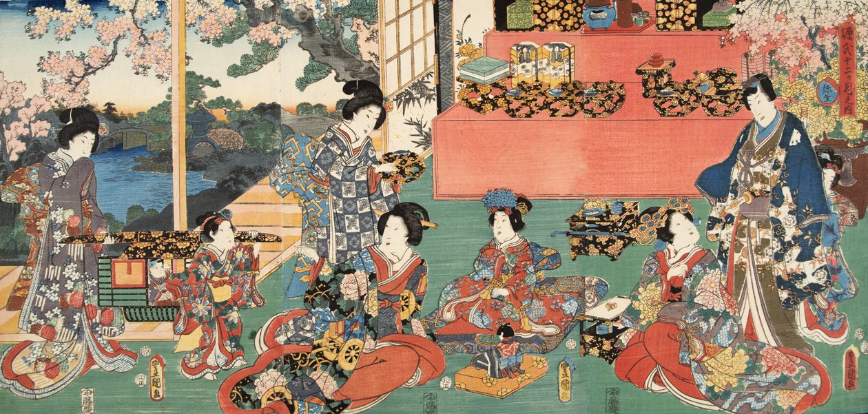 مشهد من Genji monogatari (حكاية Genji) بواسطة Murasaki Shibuku (م 978) ج. 1860 (طبعة خشبية ملونة) بواسطة أوتاغاوا وتويوكوني كونيوشي