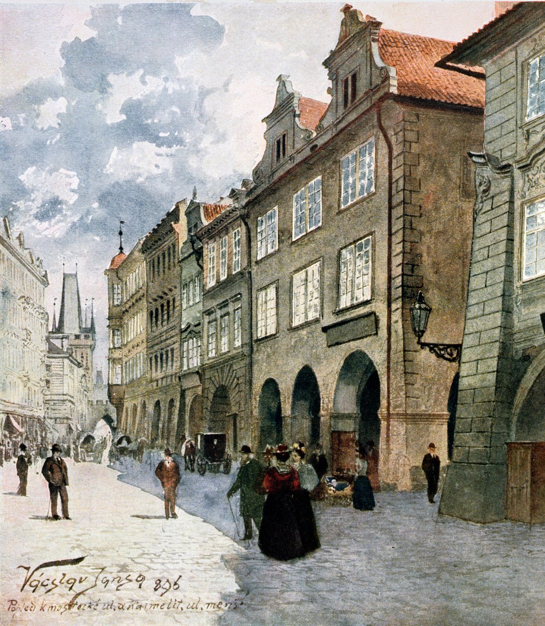 Ulice k Mostu ، Mala Strana ، براغ ، التوضيح من "براغ القديمة" ، 1896 بواسطة فاتسلاف جانسا
