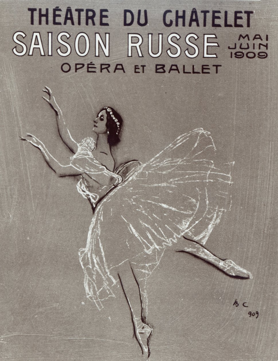 ملصق لفيلم "Saison Russe" في مسرح du Chatelet ، 1909 (فحم وطباشير على ورق) بواسطة فالنتين ألكسندروفيتش سيروف