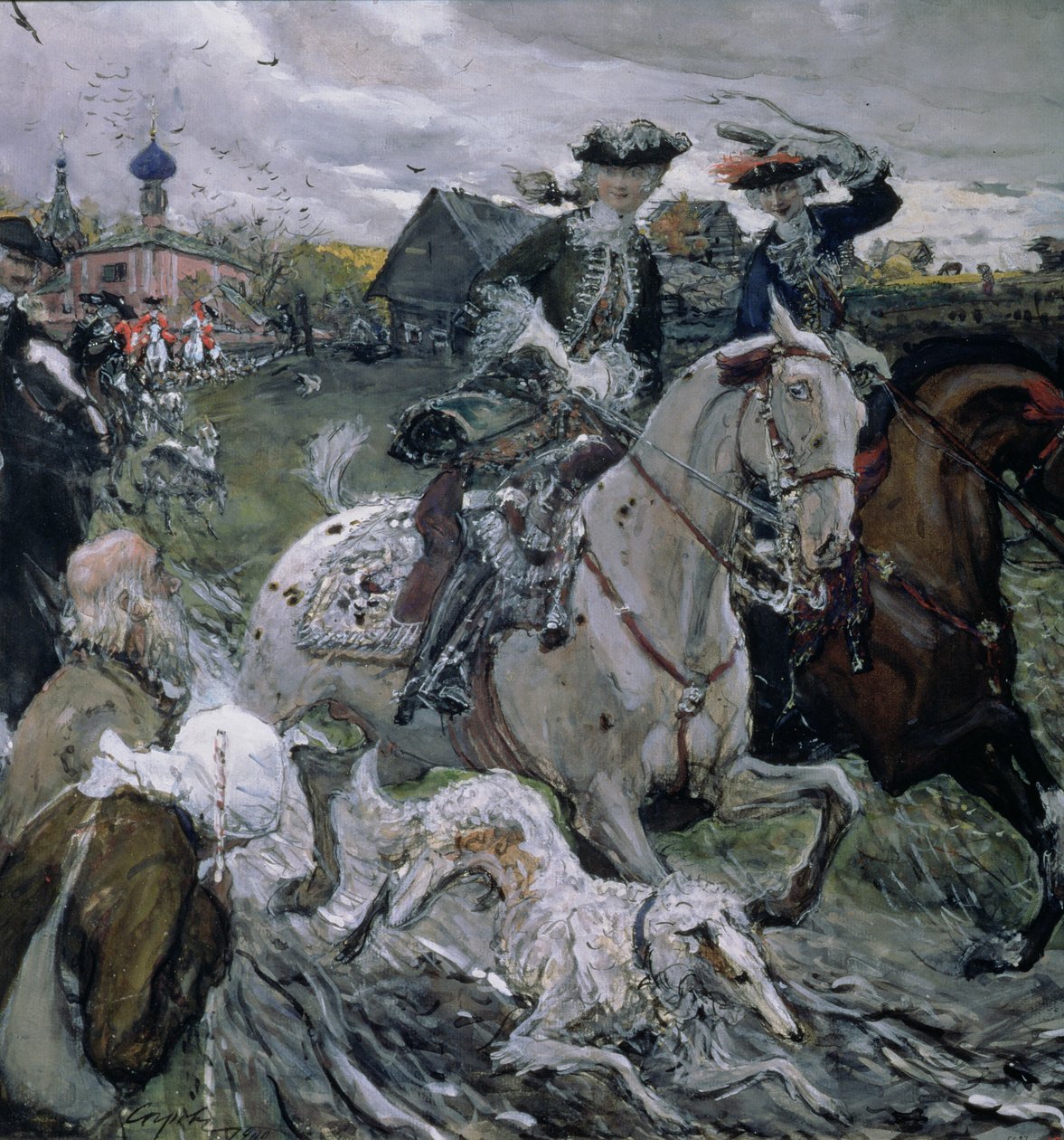 بيتر الثاني (1715-30) و Tsarevna Elizabeth (1709-62) الصيد ، 1900 (درجة الحرارة والغواش على الورق) بواسطة فالنتين ألكسندروفيتش سيروف