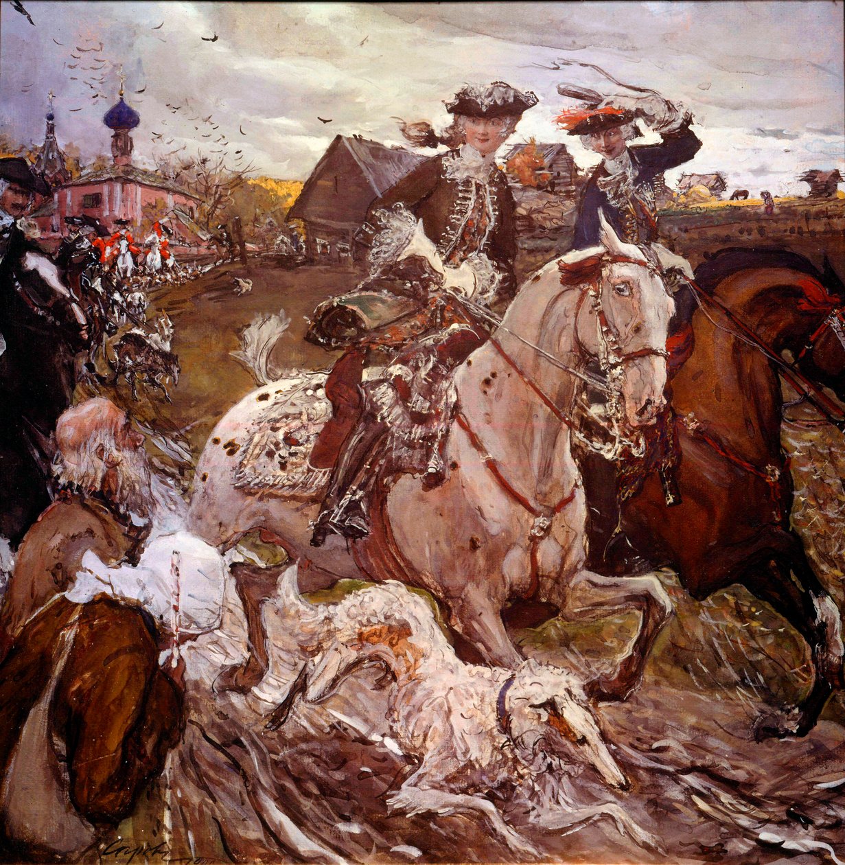 الأميرة إليزابيث بتروفنا (1709-1762) (إليزابيث إيري المستقبلية من روسيا) وبيتر الثاني (1715-1730) لوحة صيد للرسام فالنتين ألكساندروفيتش سيروف (1865-1911) بواسطة فالنتين ألكسندروفيتش سيروف