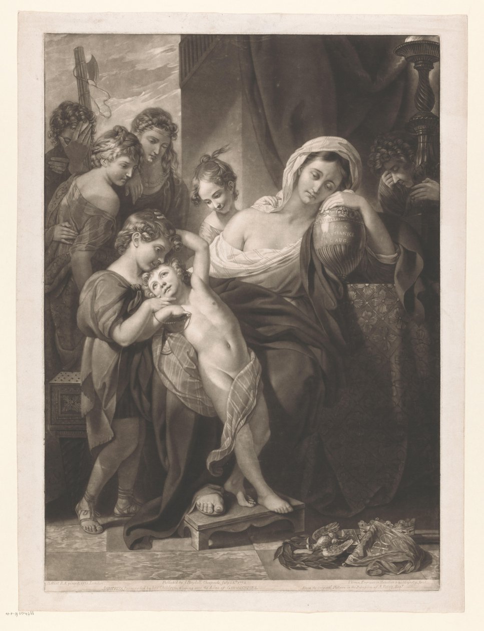 Agrippina الأكبر حدادًا على رماد Germanicus Agrippina ، محاطة بأطفالها ، تبكي على رماد Germannicus (العنوان على الجسم) بواسطة فالنتين جرين