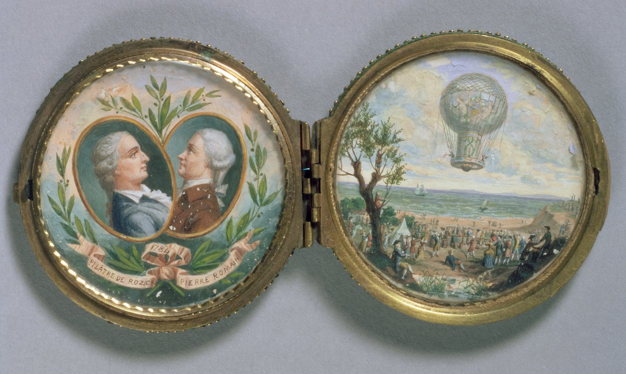صورة مصغرة لجيه إف بيلاتر وبيير رومان مع مشهد صعود بالونهما ، 1784 (غواش على الرق) بواسطة فان بلارينبرج