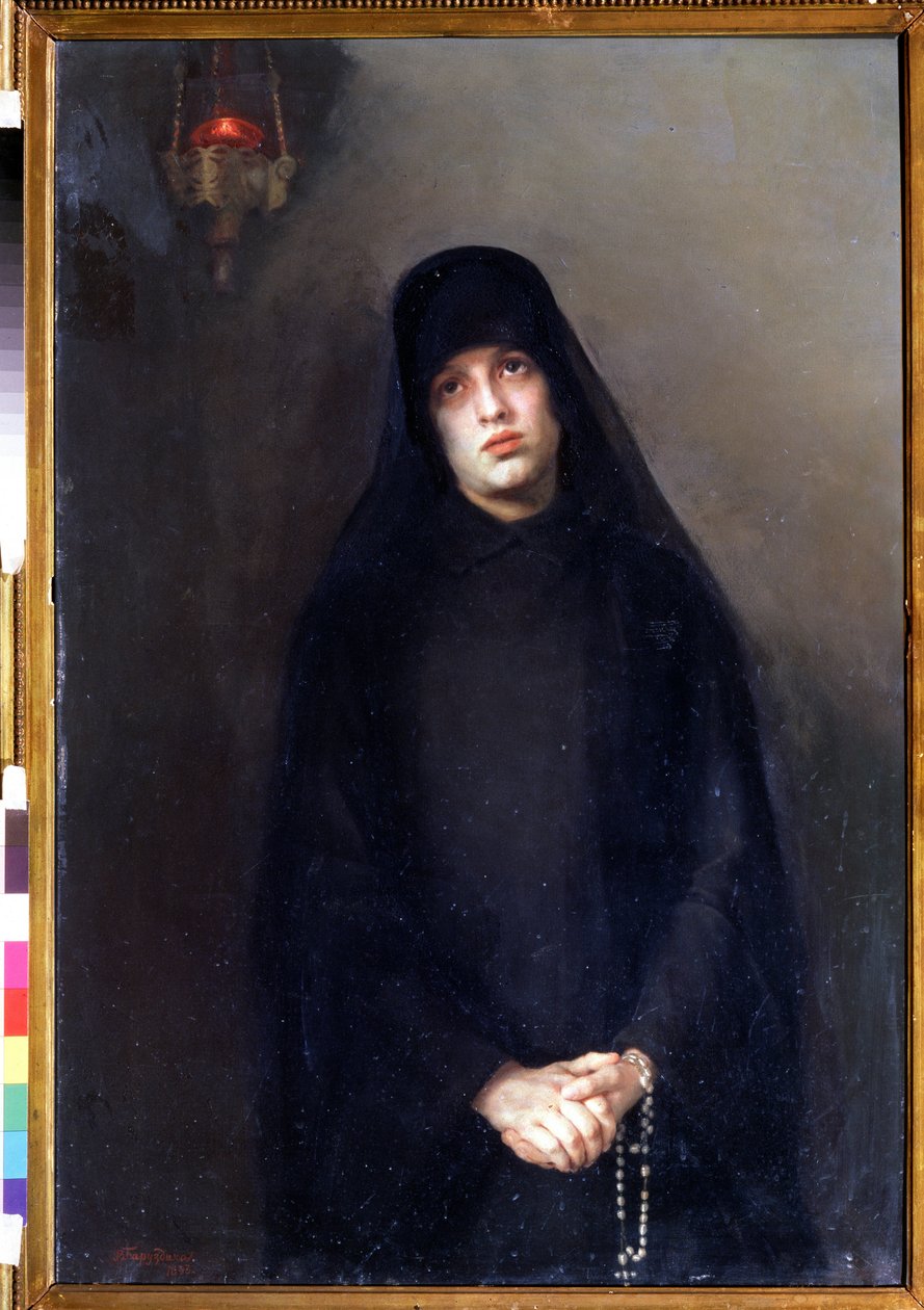 راهبة. لوحة لفارفارا ماتفييفنا باروزدينا (1862-1941). زيت على قماش بواسطة فارفارا باروزدينا