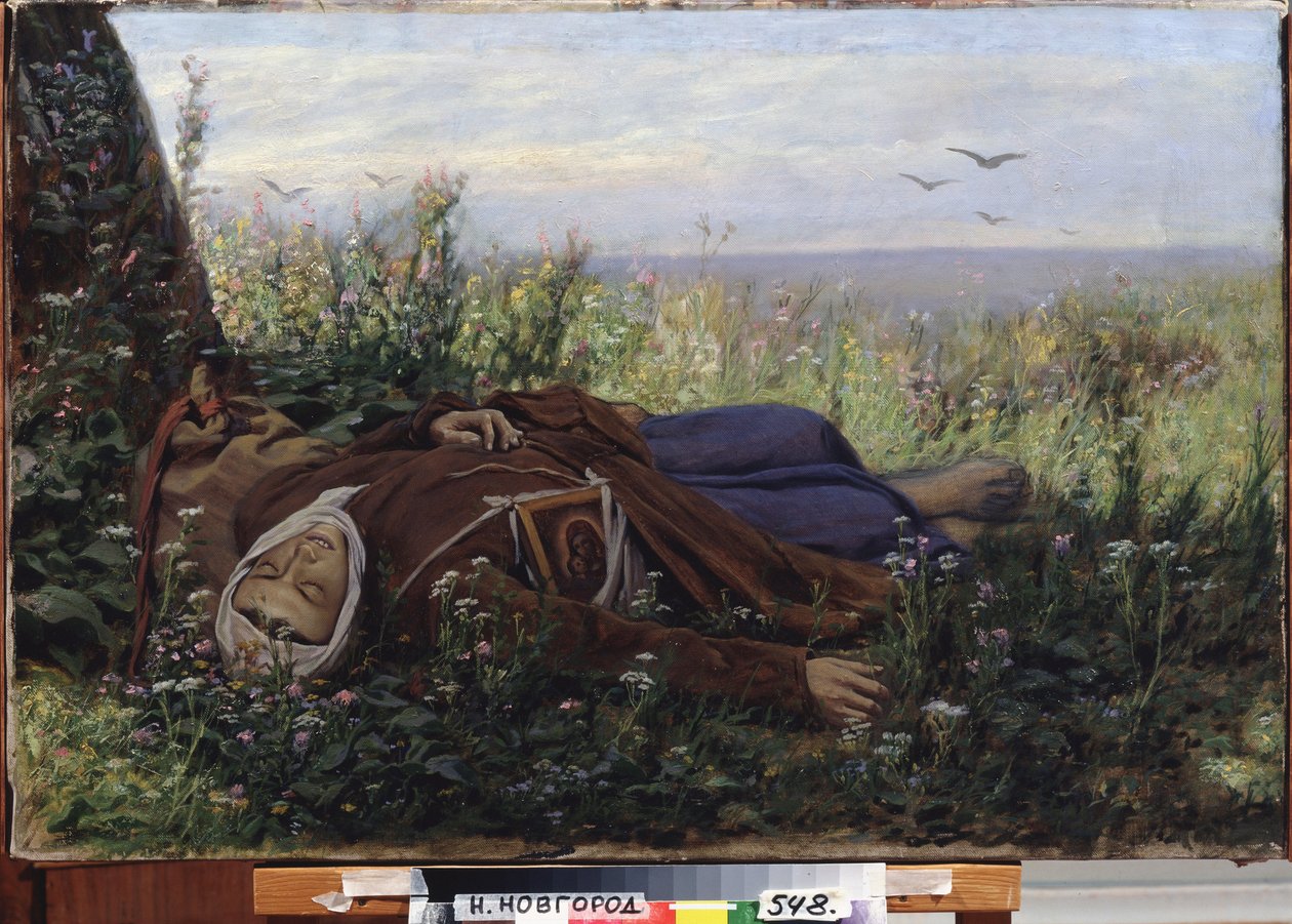 حاج في حقل. لوحة لفاسيلي (فاسيلي) غريغوريفيتش بيروف (1834-1882) ، زيت على قماش بواسطة فاسيلي جريجوريفيتش بيروف
