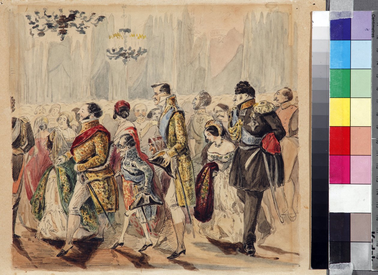 High Society Ball paranov ، فاسيلي فينيديكتوفيتش (1792-1836) ، الربع الأول من القرن التاسع عشر. - ألوان مائية على ورق - متحف ولاية ليرمونتوف ترخاني بواسطة فاسيلي فينيديكتوفيتش بارانوف