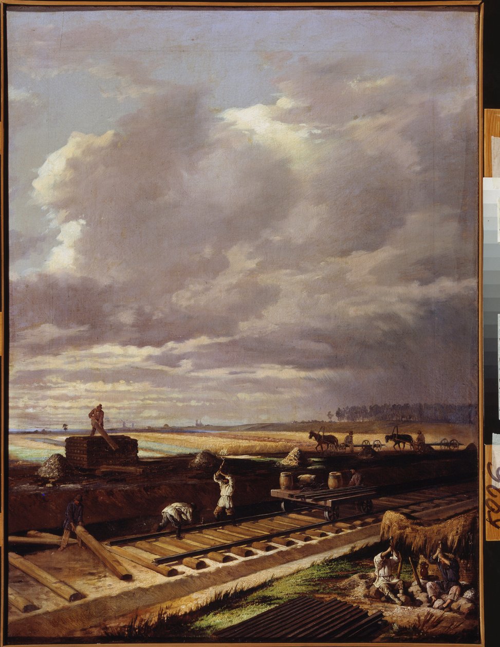 أعمال البناء على خط سكة حديد - رسم فاسيلي فلاديميروفيتش بوكيرف (فاسيلي بوكيرف) (1832-1890) ، زيت على قماش بواسطة فاسيلي فلاديميروفيتس بوكيرف