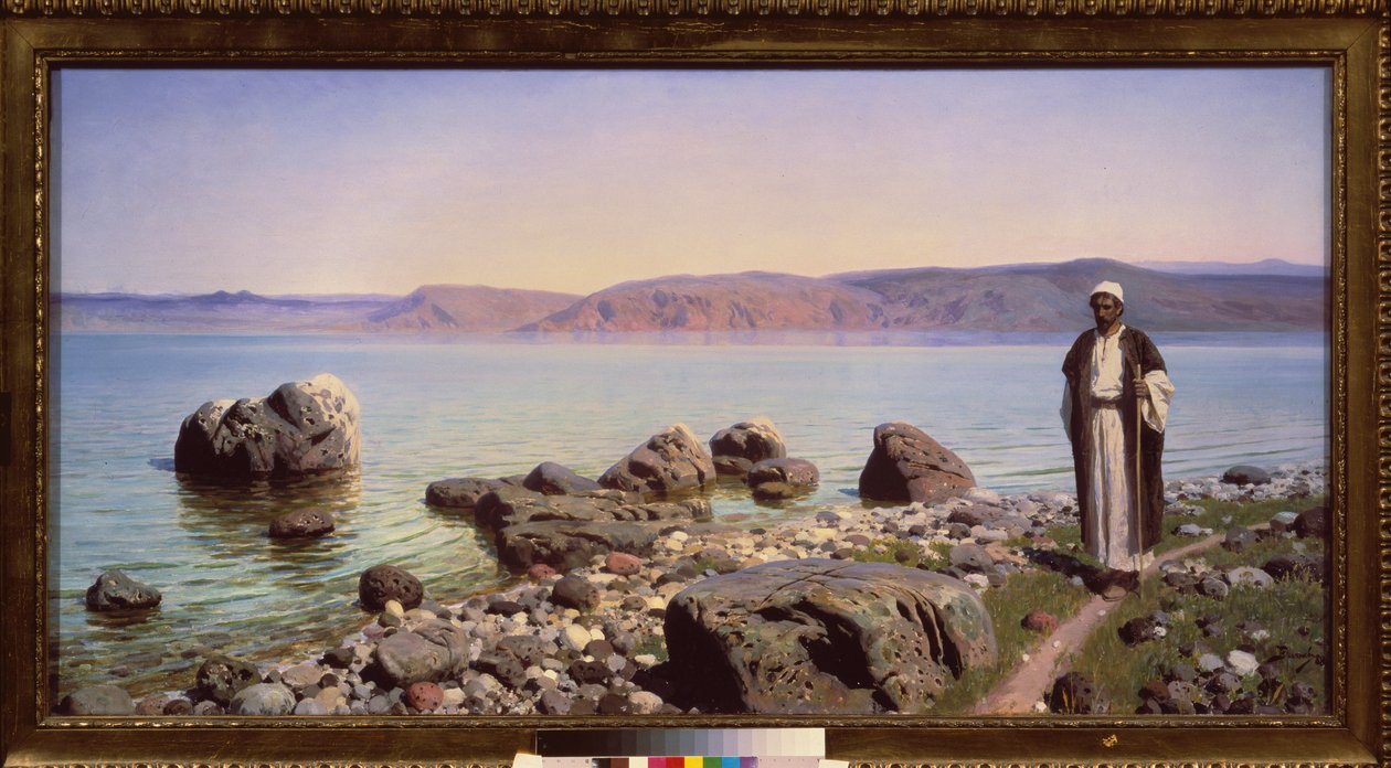يسوع أمام بحر الجليل (بحيرة جينيساريث) - يسوع في بحيرة طبريا - رسم فاسيلي دميترييفيتش بولينوف (1844-1927) ، زيت على قماش بواسطة فاسيلي دميترييفيتش بولينوف
