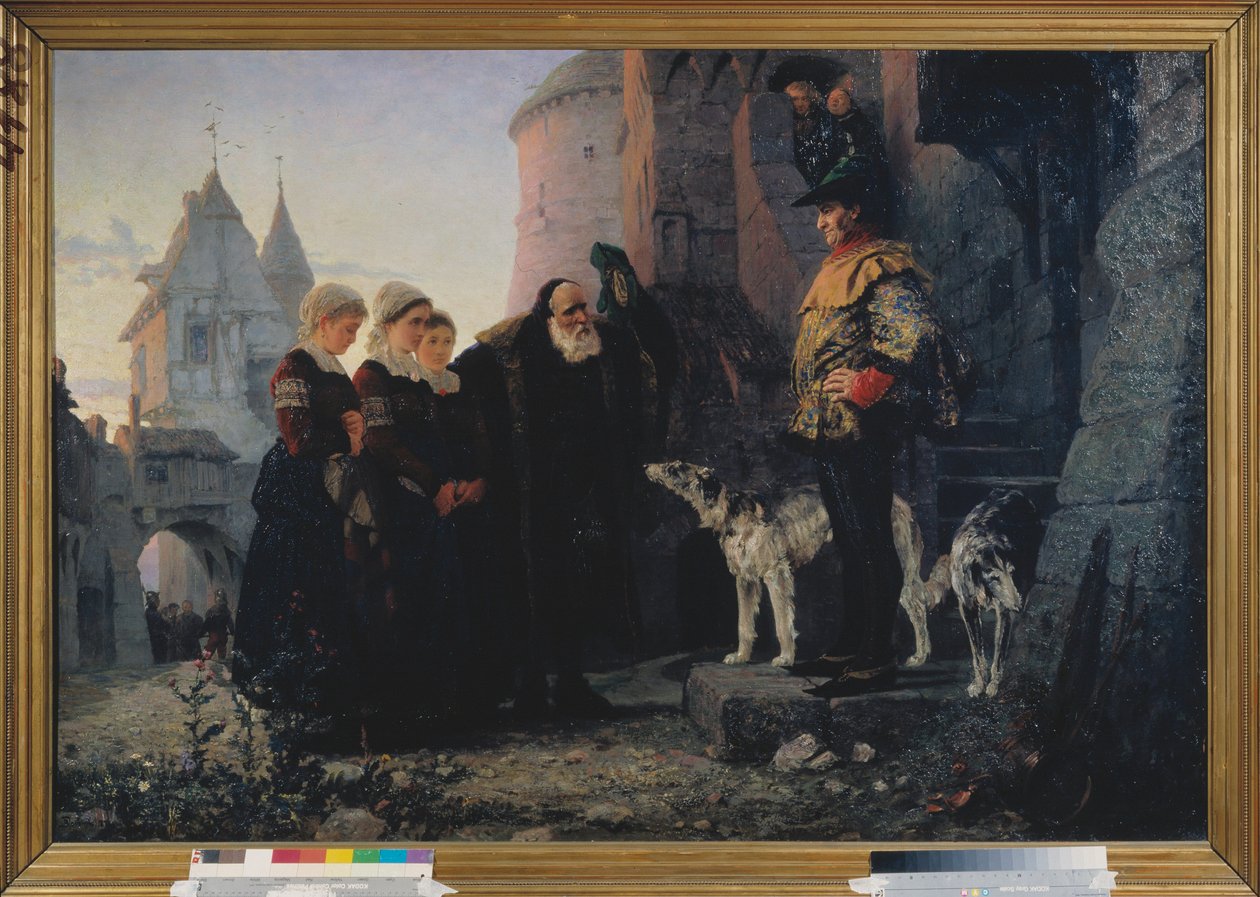Le droit de la premiere nuit (droit de seigneur du seigneur) - حق الليلة الأولى - رسم فاسيلي دميترييفيتش بولينوف (1844-1927) ، زيت على قماش بواسطة فاسيلي دميترييفيتش بولينوف