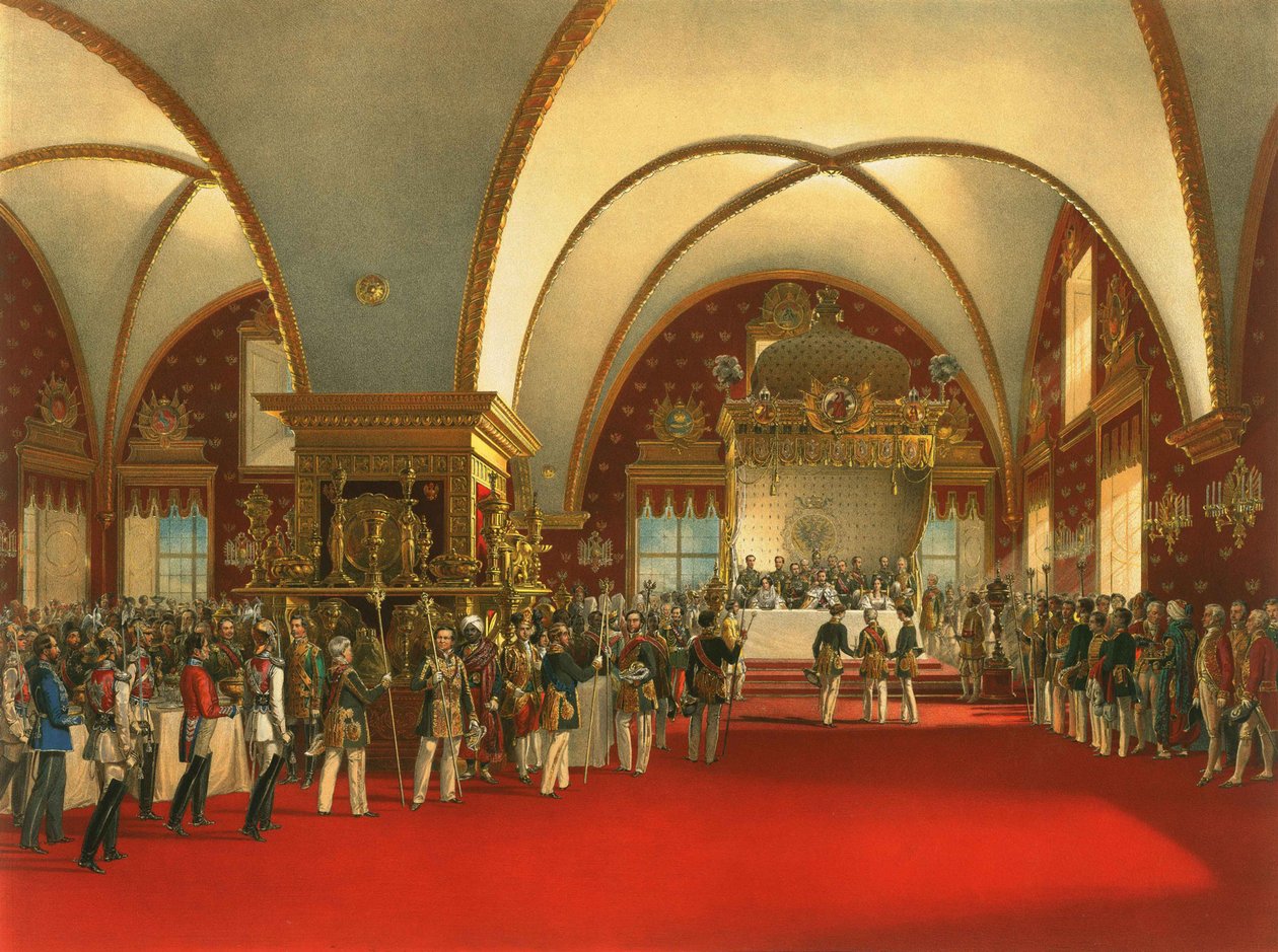 مأدبة تتويج القيصر ألكسندر الثاني (1856) في القاعة الرئيسية لقصر الأوجه بواسطة جورج فيلهلم تيم