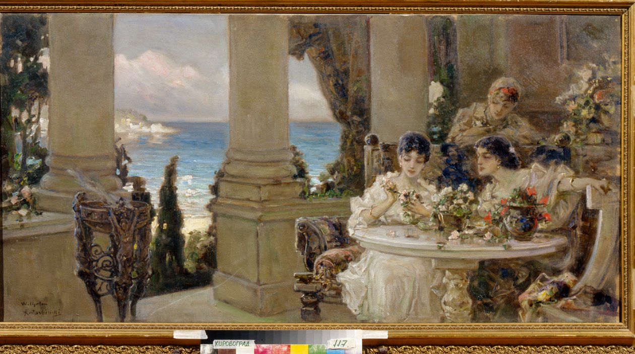 Sur la terrasse - Peinture de Vassili (Vasili ، Vasilii ، Wilhelm) Alexandrovich Kotarbinsky (Kotarbinski ، Kotarbinskii) (1849-1921) ، huile sur toile - على الشرفة ، زيت على قماش رسم بواسطة Vasilii Alexandrovich Kotarbinsky - متحف الفن الإقليمي ، Kirovohr بواسطة فاسيلي الكسندروفيتش كوتاربنسكي