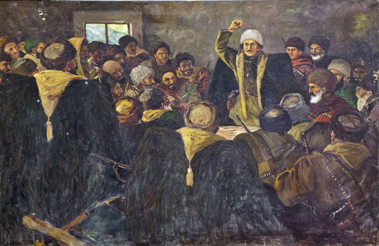 Grigory Konstantinovitch Ordjonikidze (1886-1937) - Sergo Ordzhonikidze in the North Caucasus par Krotkov، Vasily Anfimovich (1880-1939). زيت على قماش ، مقاس: 100 × 150 بواسطة فاسيلي أنفيموفيتش كروتكوف