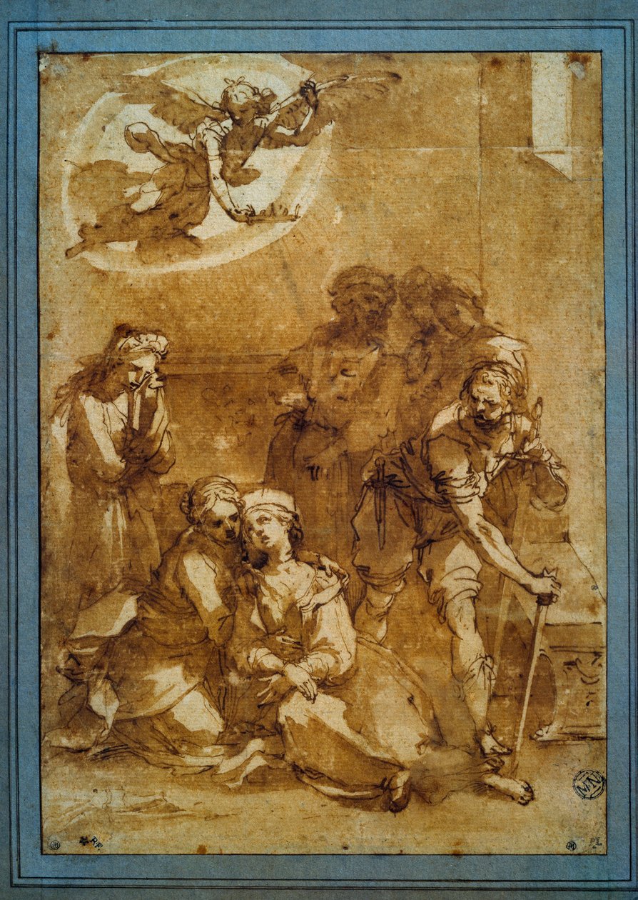 وفاة إعداد القديس سيسيل الرسم بالحبر البني لسانتا سيسيليا (بيزا) بواسطة Ventura di Arcangelo Salimbeni dit Bevilacqua (1568-1613) Sun. 0.25 × 0.17 م. باريس ، متحف اللوفر بواسطة Ventura di Arcangelo Salimbeni