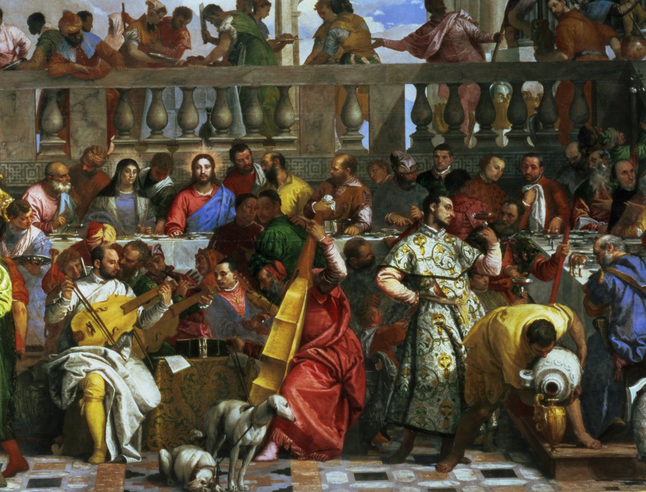 عيد الزواج في قانا ، تفاصيل الموسيقيين والكلاب ، ج .1562 زيت على قماش التفاصيل 94932 بواسطة باولو فيرونيز