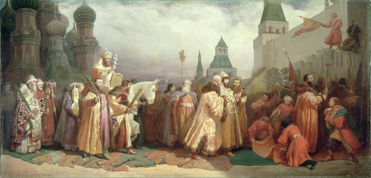موكب أحد الشعانين في عهد القيصر ألكسيس رومانوف (1629-76) 1868 بواسطة فياتشيسلاف غريغوريفيتش الأسود