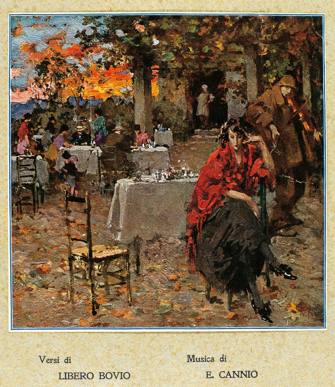Outdoor restaurant, illustration for a collection of Neapolitan songs. Italy, 20th Century. (illustration) بواسطة فيتشنزو إيرولي