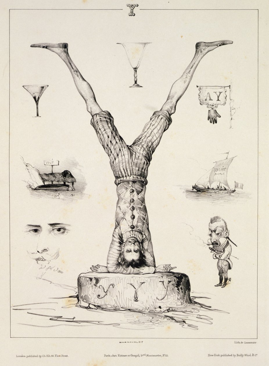 الحرف Y من كتاب أبجدي ، منقوش بواسطة Lemercier ، 1832 بواسطة فيكتور آدم