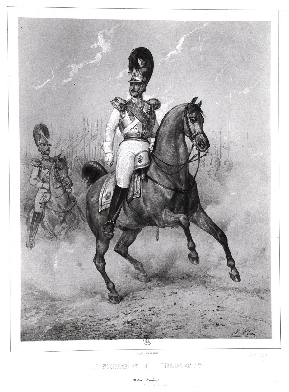 صورة لنيكولاس الأول بافلوفيتش (1796-1855) على ظهور الخيل مع جيشه بواسطة فيكتور آدم