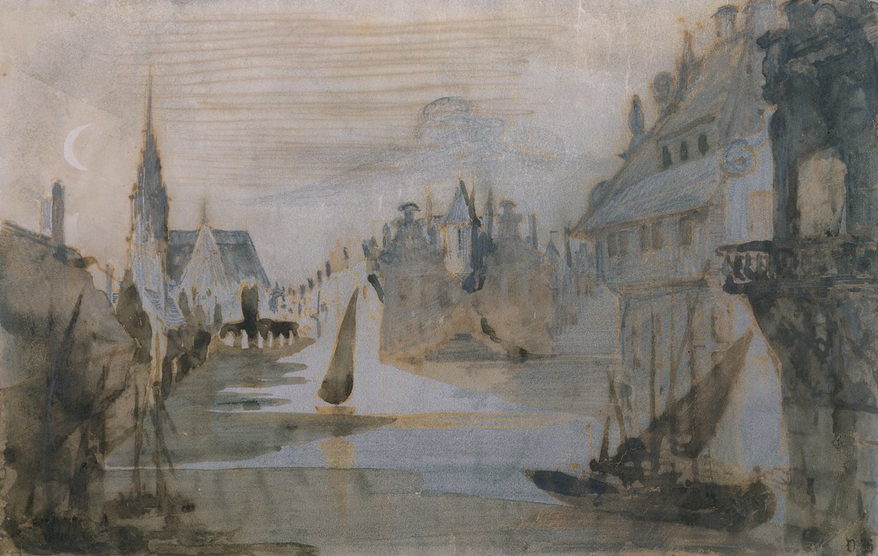 A Port in Flanders (قلم وحبر وقلم رصاص وغسل على ورق) بواسطة فيكتور هوغو