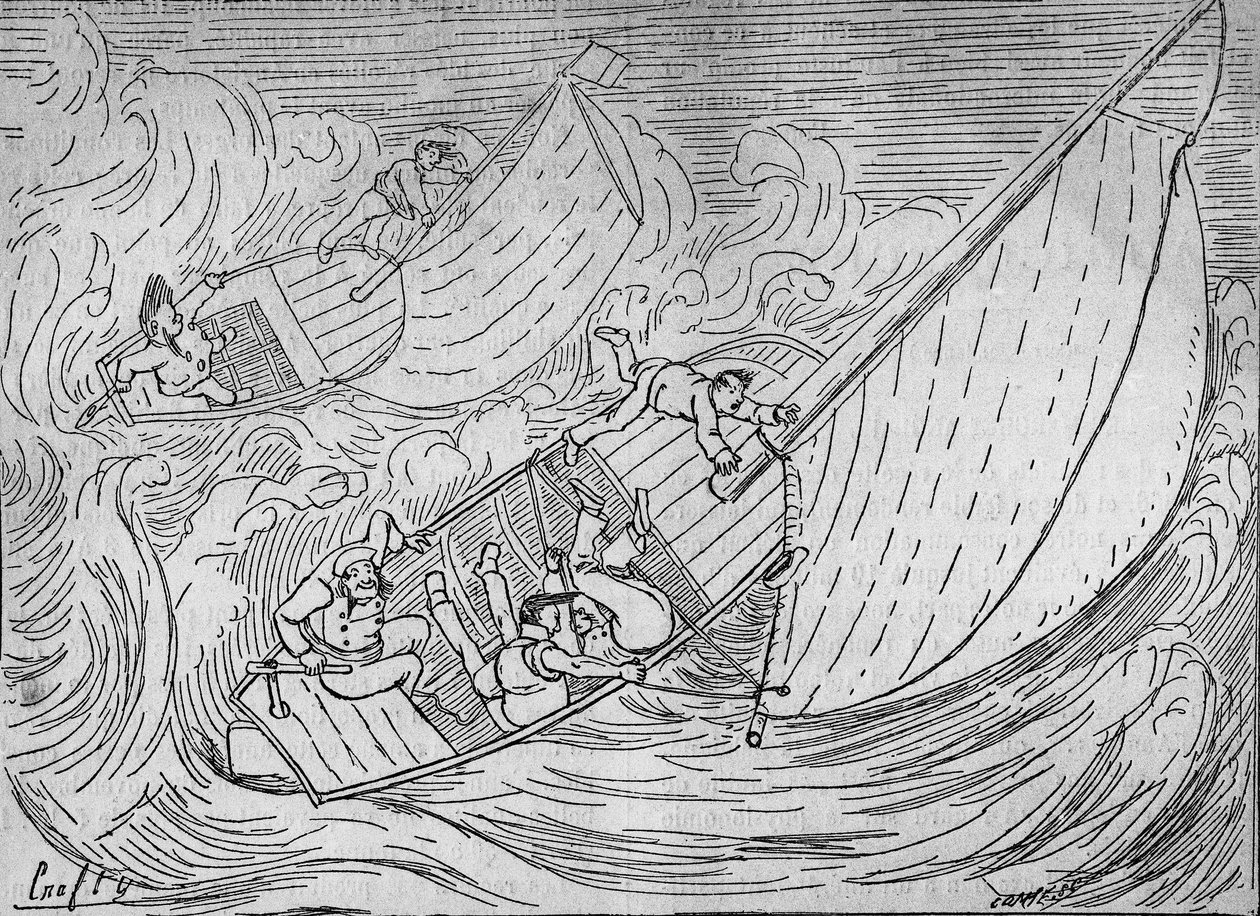 Sailing races: two regattas, the Goëland and the Monitor capsized - extract from the Lighthouse of Kerkamadec - drawing by Crafty - in “” Le Centaure”” بواسطة فيكتور جيروزيز