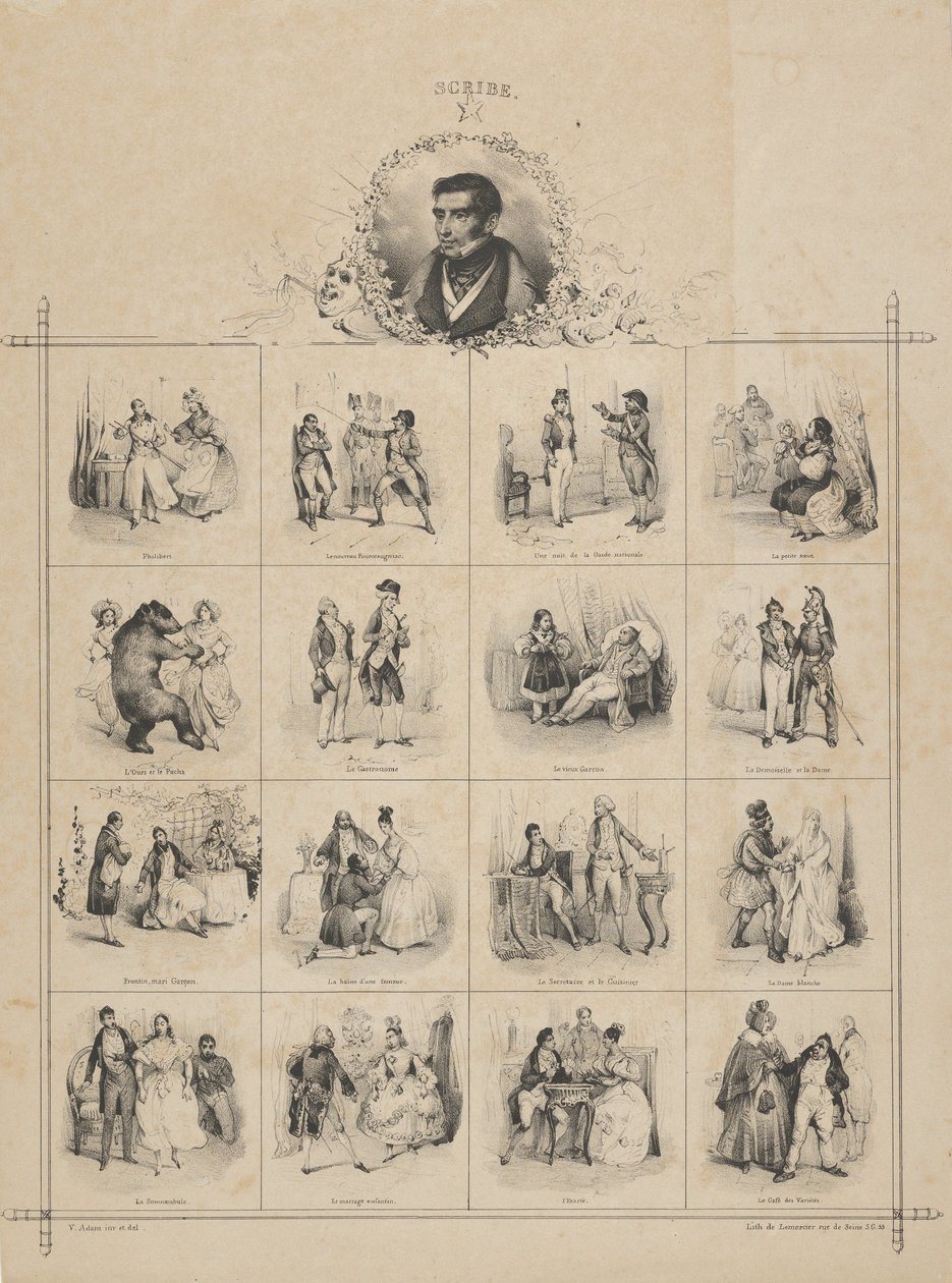 Augustin-Eugène Scribe مع الشخصيات ، القرن التاسع عشر. بواسطة فيكتور آدم