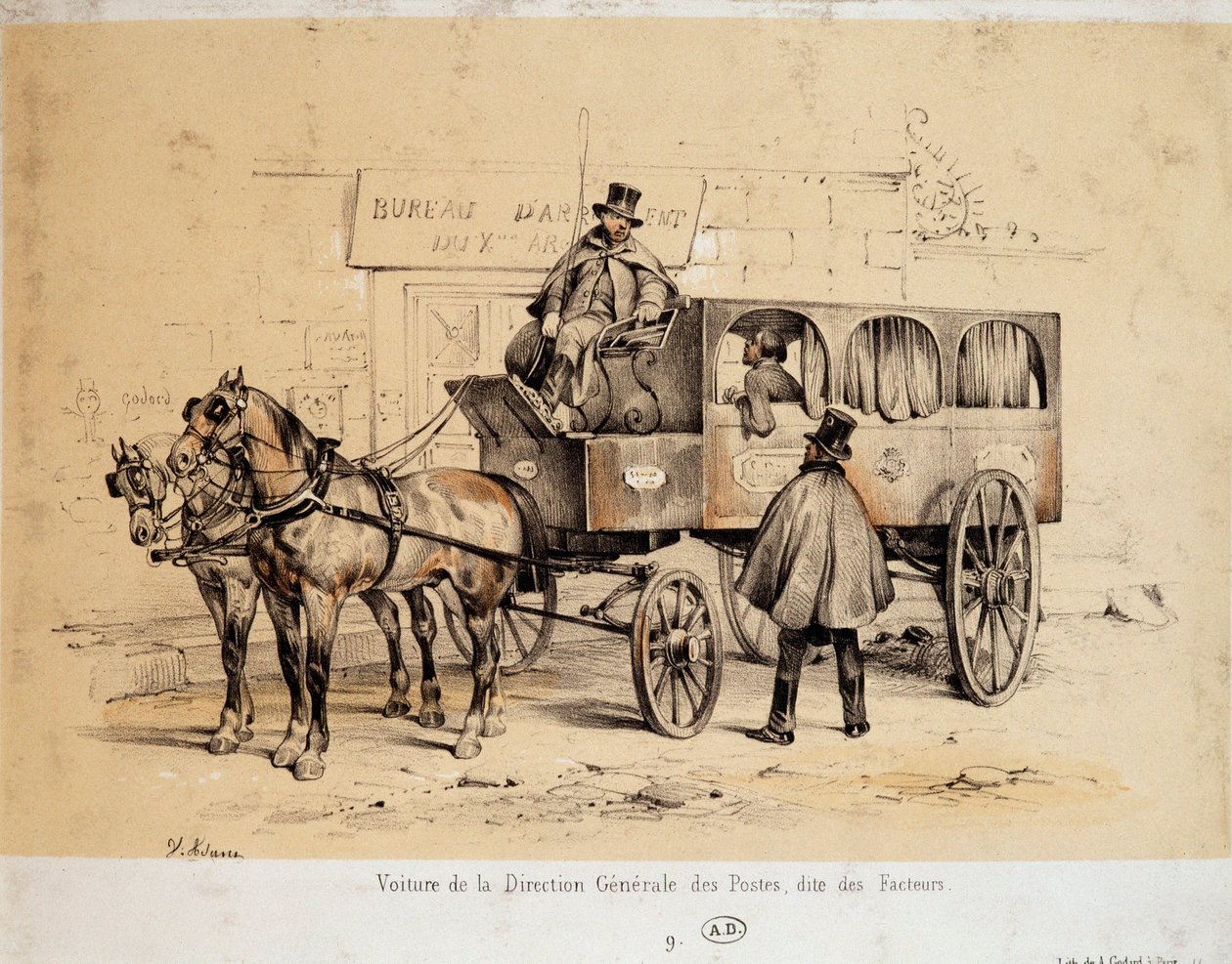 سيارة مكتب البريد - ليثوغرافي بواسطة آدم ، كاليفورنيا. 1840 بواسطة فيكتور آدم