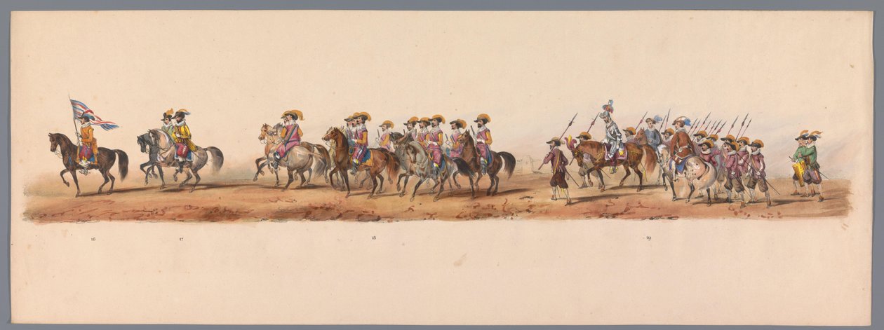موكب تاريخي في الذكرى المئوية الثانية لجامعة أوترخت ، 1836 (اللوحة 5) مسيرة الجيش الهولندي إلى أوستند ، 3 يوليو 1600 ، في اليوم التالي للانتصار في Nieuwpoort ؛ وفقًا للأداء المليء بالملابس الذي قدمه H H Student بواسطة فيكتور آدم