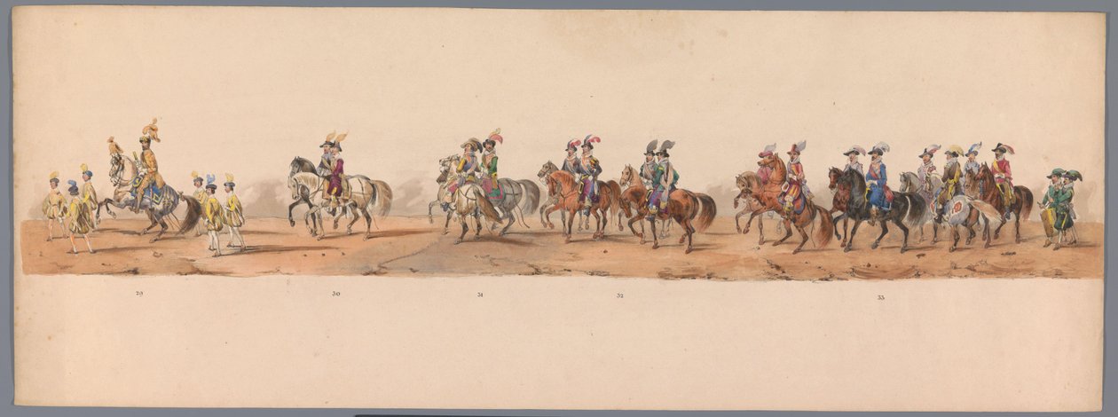 موكب تاريخي في الذكرى المئوية الثانية لجامعة أوترخت ، 1836 (اللوحة 8) مسيرة الجيش الهولندي إلى أوستند ، 3 يوليو 1600 ، في اليوم التالي للانتصار في Nieuwpoort ؛ وفقًا للأداء المليء بالملابس الذي قدمه H H Student بواسطة فيكتور آدم