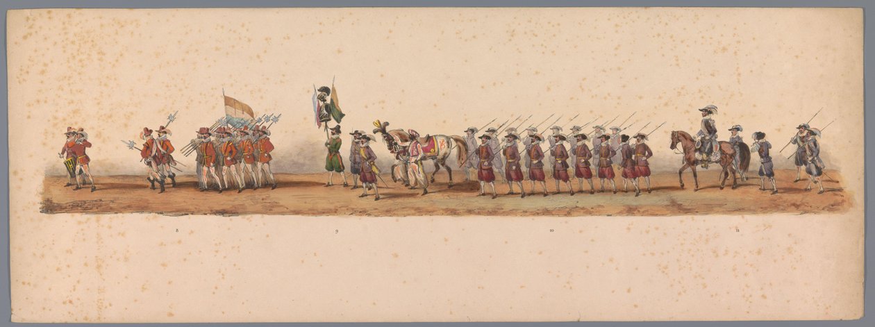 موكب تاريخي في الذكرى المئوية الثانية لمدرسة Utrechtse Hogeschool ، 1836 (اللوحة 3) Optogt des Nederlandschen Legers إلى أوستند ، 3 يوليو 1600 ، في اليوم التالي للانتصار في Nieuwpoort ؛ وفقًا للأداء المليء بالملابس الذي قدمه HH Student بواسطة فيكتور آدم