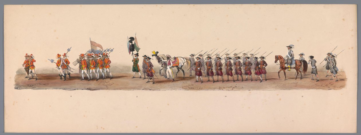 موكب تاريخي في الذكرى المئوية الثانية لجامعة أوترخت ، 1836 (اللوحة 3) مسيرة الجيش الهولندي إلى أوستند ، 3 يوليو 1600 ، في اليوم التالي للانتصار في Nieuwpoort ؛ وفقًا للأداء المليء بالملابس الذي قدمه H H Student بواسطة فيكتور آدم