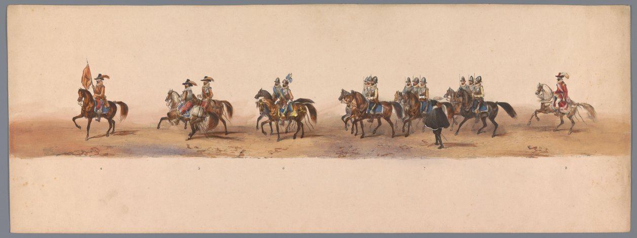 موكب تاريخي في الذكرى المئوية الثانية لجامعة أوترخت ، 1836 (اللوحة 2) مسيرة الجيش الهولندي إلى أوستند ، 3 يوليو 1600 ، في اليوم التالي للانتصار في Nieuwpoort ؛ وفقًا للأداء المليء بالملابس الذي قدمه H H Student بواسطة فيكتور آدم