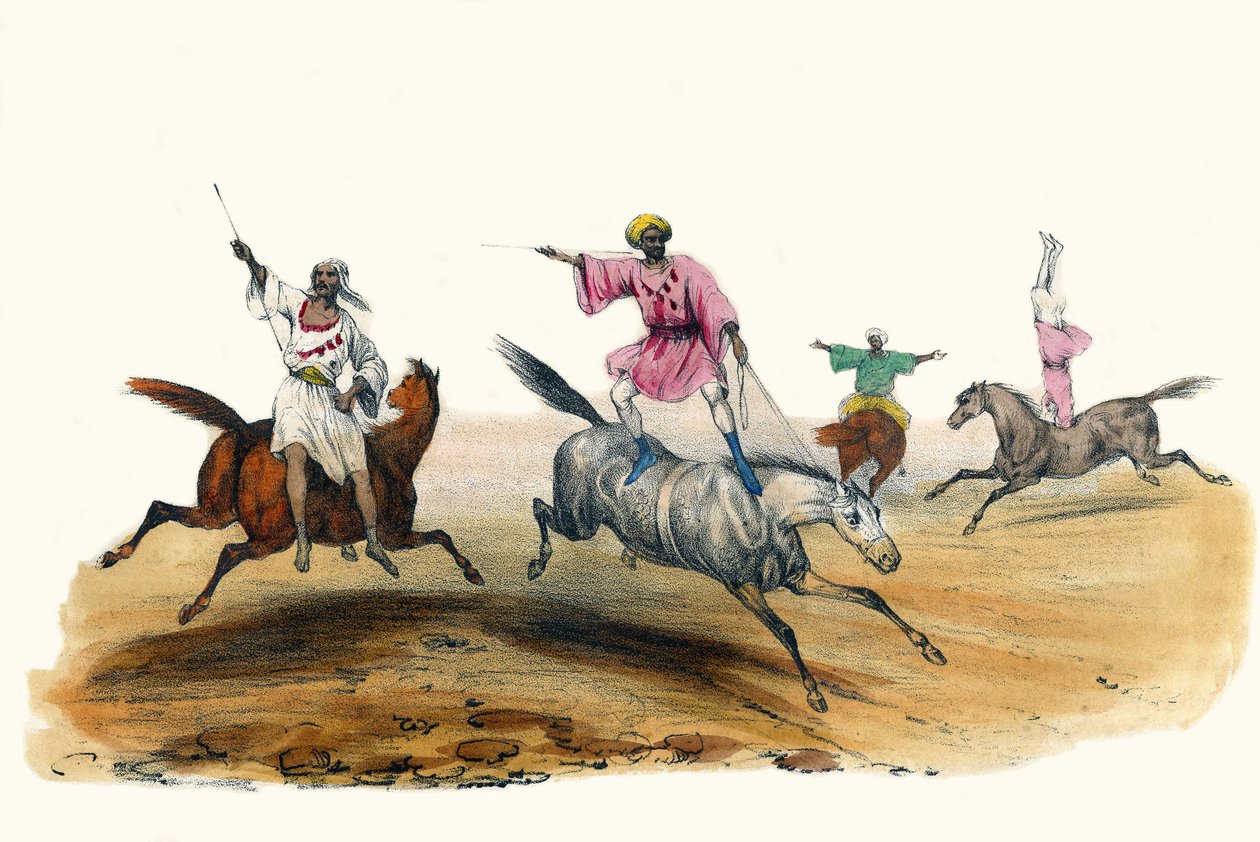 La voltige، par des Bedouins. في "" الألبوم غروتسك ، اختيارات الأنواع الرائعة "، رسوم توضيحية بقلم فيكتور آدم ، باريس ، حوالي عام 1850. بواسطة فيكتور آدم
