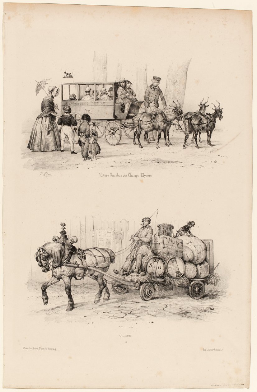 مدرب Omnibus على الشانزليزيه ، حوالي 1841-44 (طباعة) بواسطة فيكتور آدم