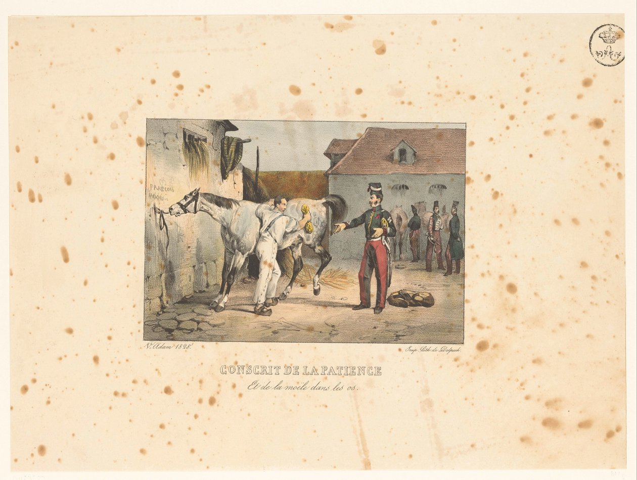 Rekruut verzorgt een paard مجند الصبر والنخاع في العظام (العنوان على الشيء) مشاهد عسكرية (عنوان المسلسل) مشاهد عسكرية (عنوان المسلسل) بواسطة فيكتور آدم