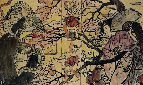 رسم تخطيطي لتجليد كتاب عن الفن الياباني (ألوان مائية على ورق) بواسطة فيكتور إميل بروف