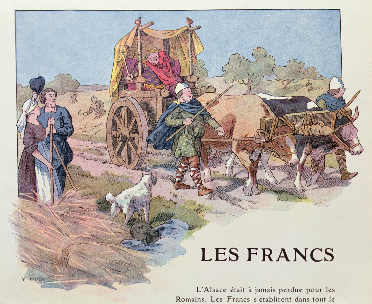 عربة أحد ملوك 'Rois Faineants' أو لاحقًا من ملوك Merovingian ، رسم توضيحي من 'L'Histoire d'Alsace' لـ Hansi بواسطة فيكتور هوين