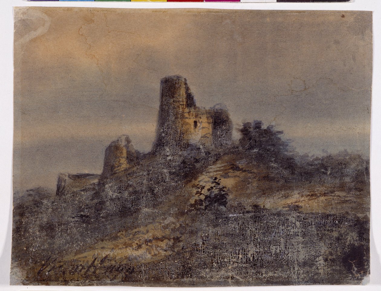 منظر لأطلال قلعة Arques la Bataille (Arques-la-Bataille) رسم بواسطة Victor Hugo (1802-1885) من القرن التاسع عشر Dim 17،4x22 cm مرسيليا وشاتو بورلي ومتحف الفنون الزخرفية والخزان والأزياء بواسطة فيكتور هوغو