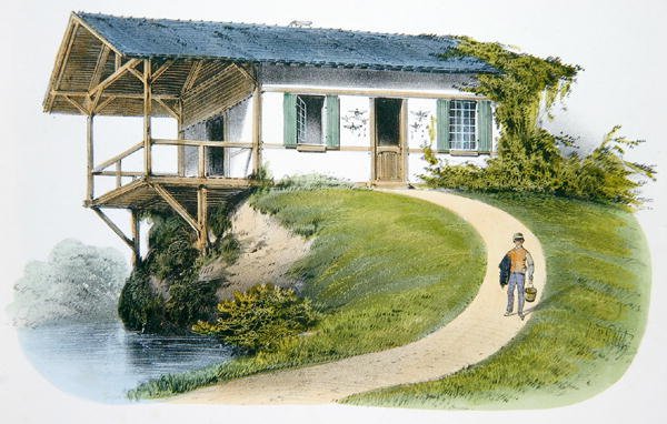 منزل حارس اللعبة ، رسم توضيحي من "Habitations Champetres" المنشور في باريس ، حوالي 1895 (كروموليثو) بواسطة فيكتور جان بابتيست (بعد) بيتي