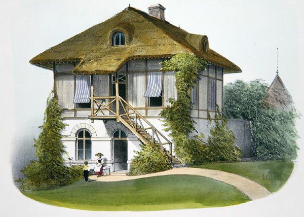منزل في Enghien ، رسم توضيحي من "Habitations Champetres" المنشور في باريس ، حوالي 1895 (كروموليثو) بواسطة فيكتور جان بابتيست (بعد) بيتي
