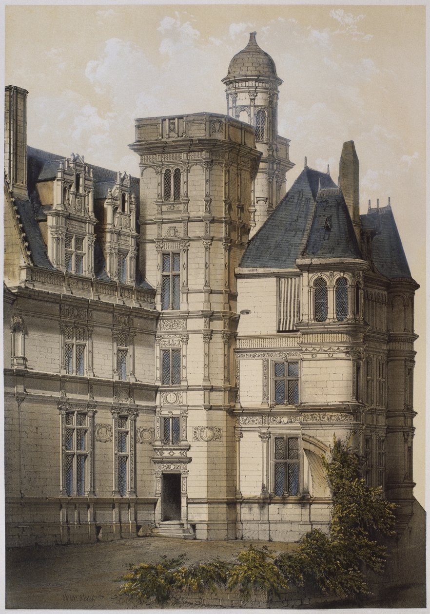 فندق أنجو ، أنجير ، رسم توضيحي من "Les Chateaux de la vallee de la Loire" ، باريس ، تم نشره Ch. Boivin ، 1861 بواسطة فيكتور جان بابتيست بيتي