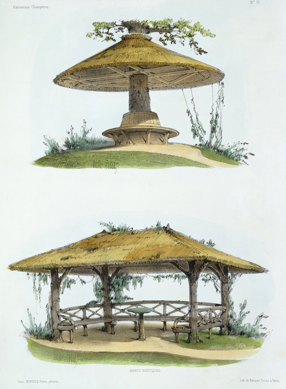 مقاعد ريفية ، من "Habitations Champetres" ، تم نشرها عام 1855 (كروماتوغرافيا حجرية) بواسطة فيكتور جان بابتيست بيتي