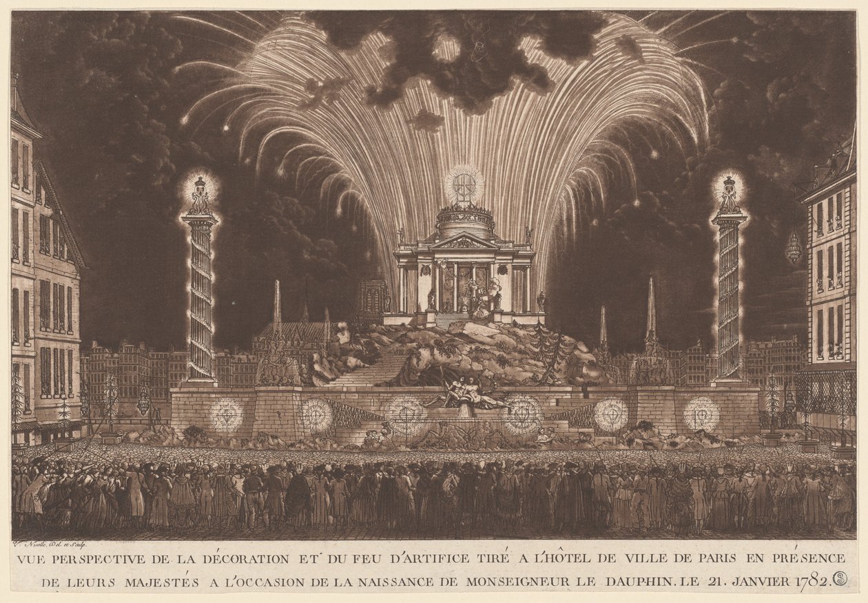 الزخرفة والألعاب النارية ... ولادة Monseigneur le Daufin (الألعاب النارية التي تحتفل بميلاد الدوفين) بواسطة فيكتور جان نيكول