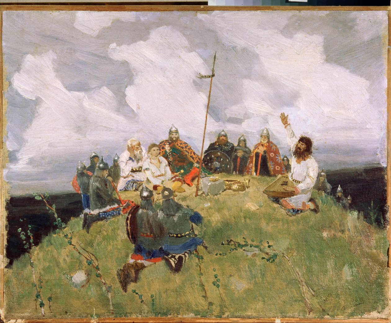 Boyan jouant du gousli (gusli، housli، husli) في القرن الحادي عشر (Boyan play gusli) - عمل Viktor Mikhaylovich Vasnetsov (1848-1926) ، زيت على ورق مقوى بواسطة فيكتور ميخائيلوفيتش فاسنيتسوف