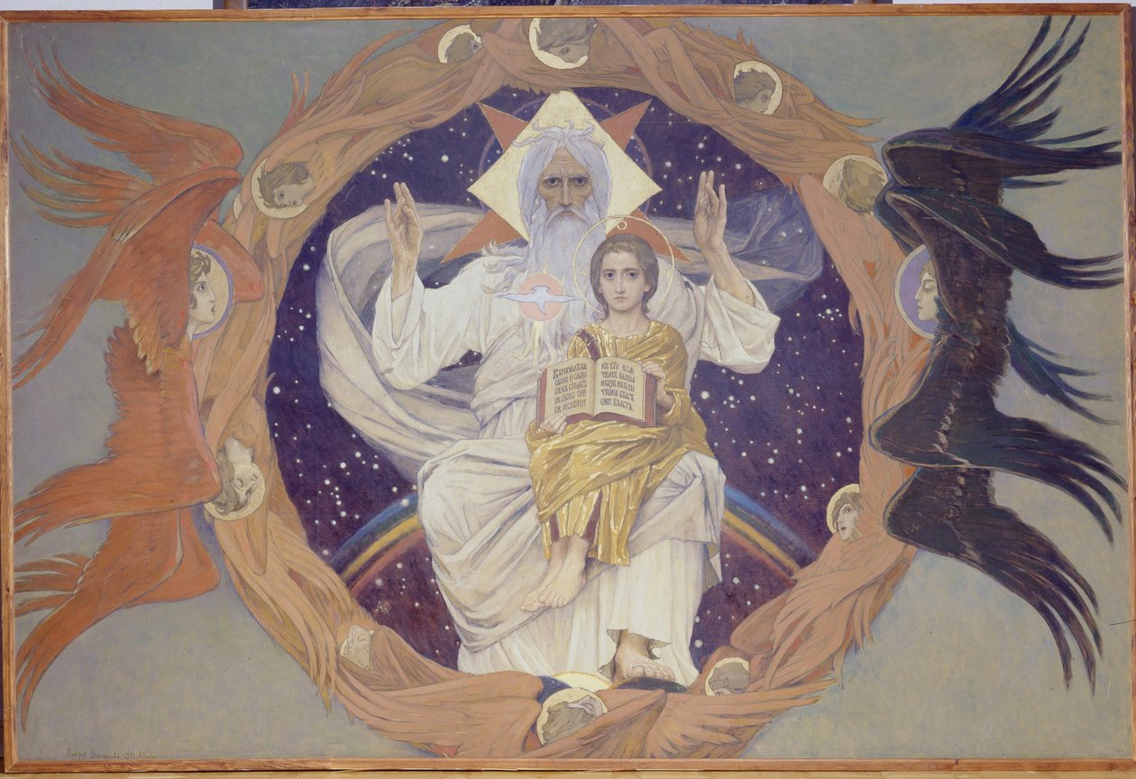 الثالوث المقدس ، رسم تحضيري لكاتدرائية ألكسندر نيفسكي في وارسو ، 1907 بواسطة فيكتور ميخائيلوفيتش فاسنيتسوف