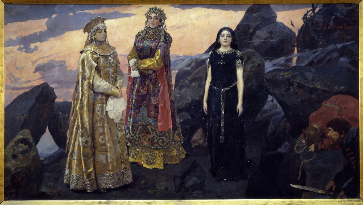 ثلاث ملكات العالم السفلي. لوحة لفيكتور ميخائيلوفيتش فاسنيتسوف (1848-1926) ، زيت على قماش بواسطة فيكتور ميخائيلوفيتش فاسنيتسوف